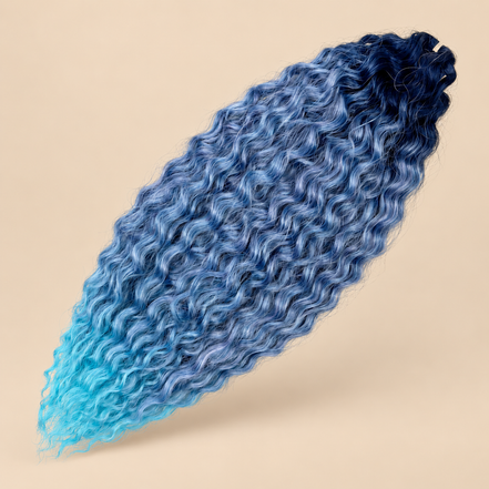 Ariel golvend kanekalon invlechthaar 55 cm 300 g in kleur TT-BV/T2-PBlue15 op beige achtergrond