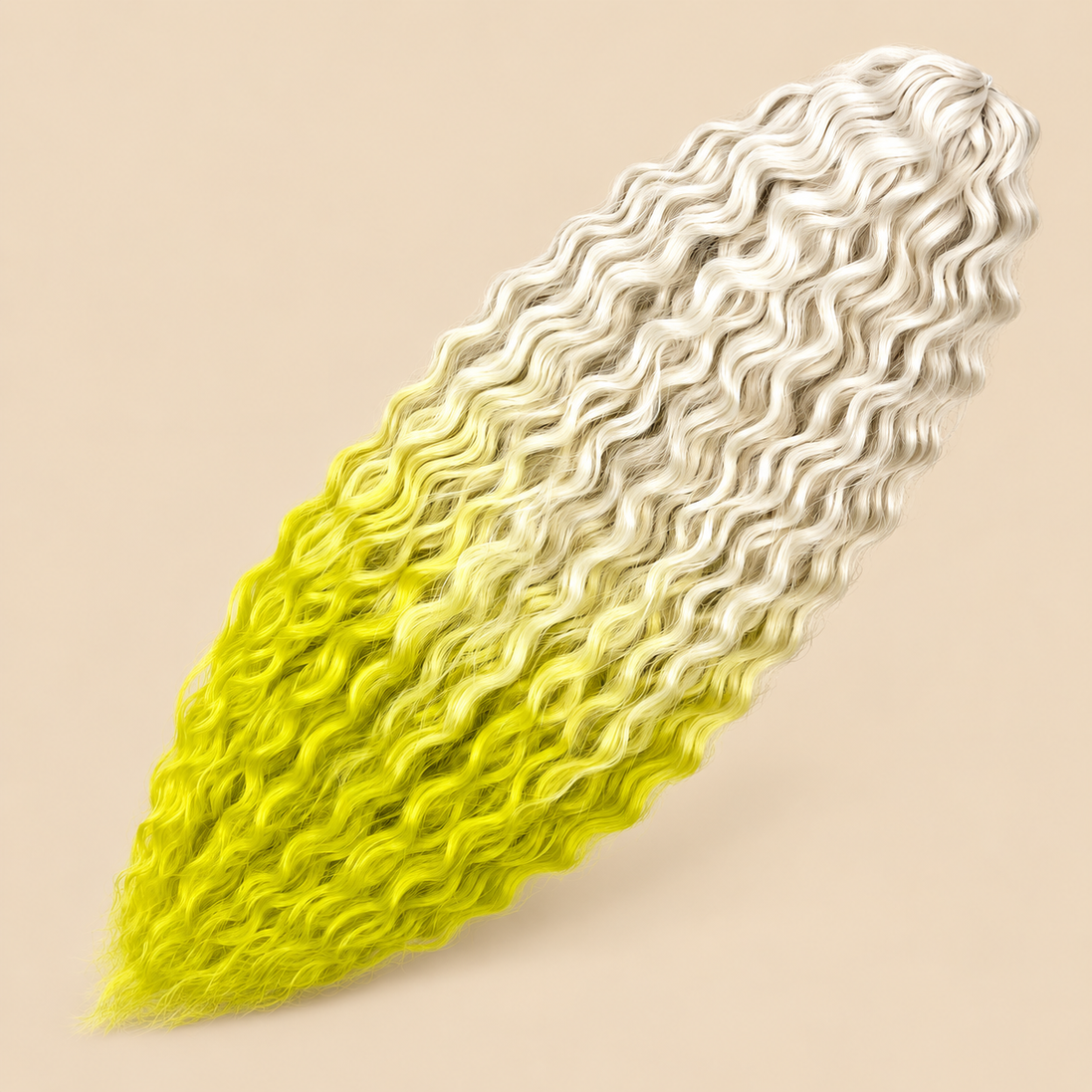 Ariel golvend kanekalon invlechthaar 55 cm 300 g in kleur TT1001D/LEMON op beige achtergrond