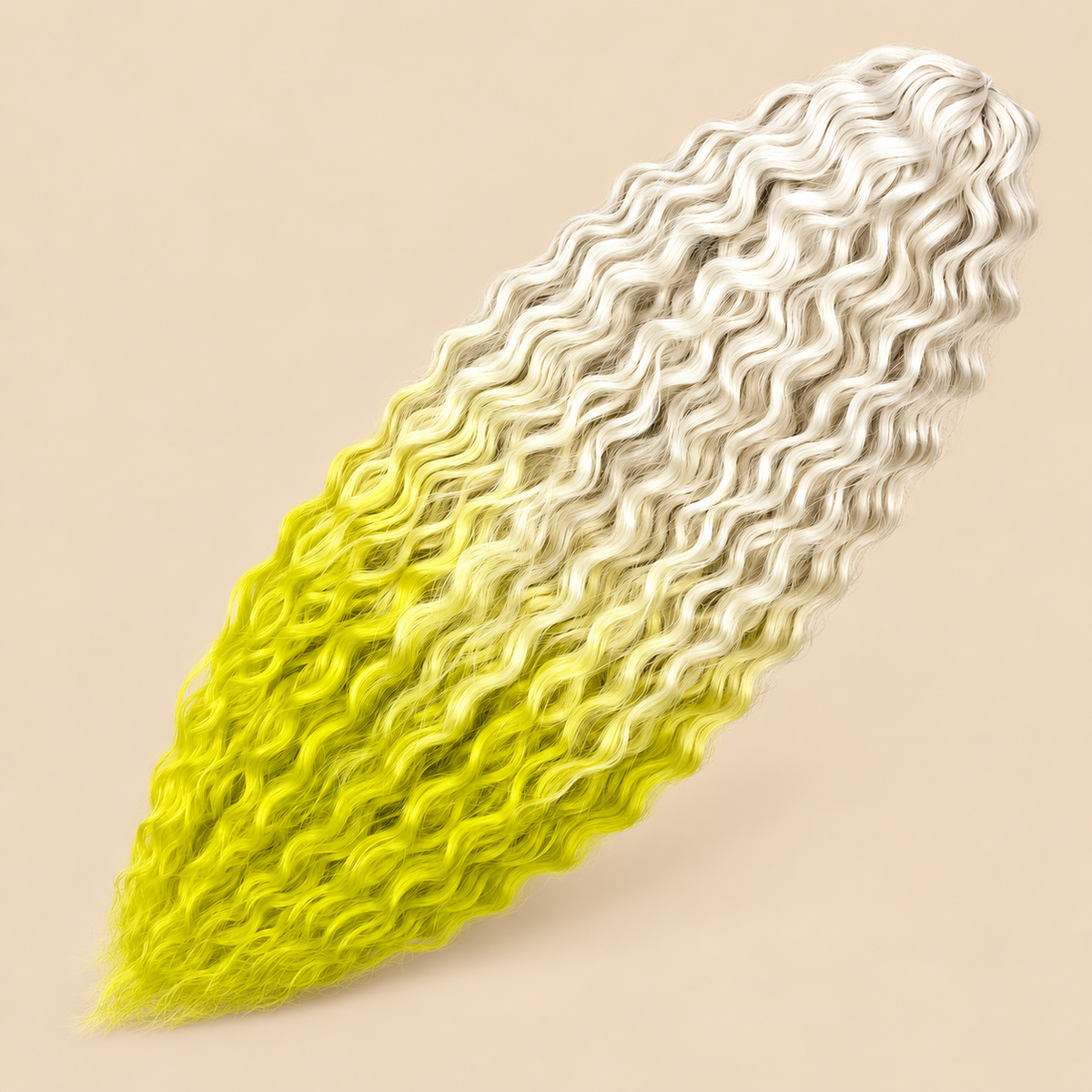 Ariel golvend kanekalon invlechthaar 55 cm 300 g in kleur TT1001D/LEMON op beige achtergrond
