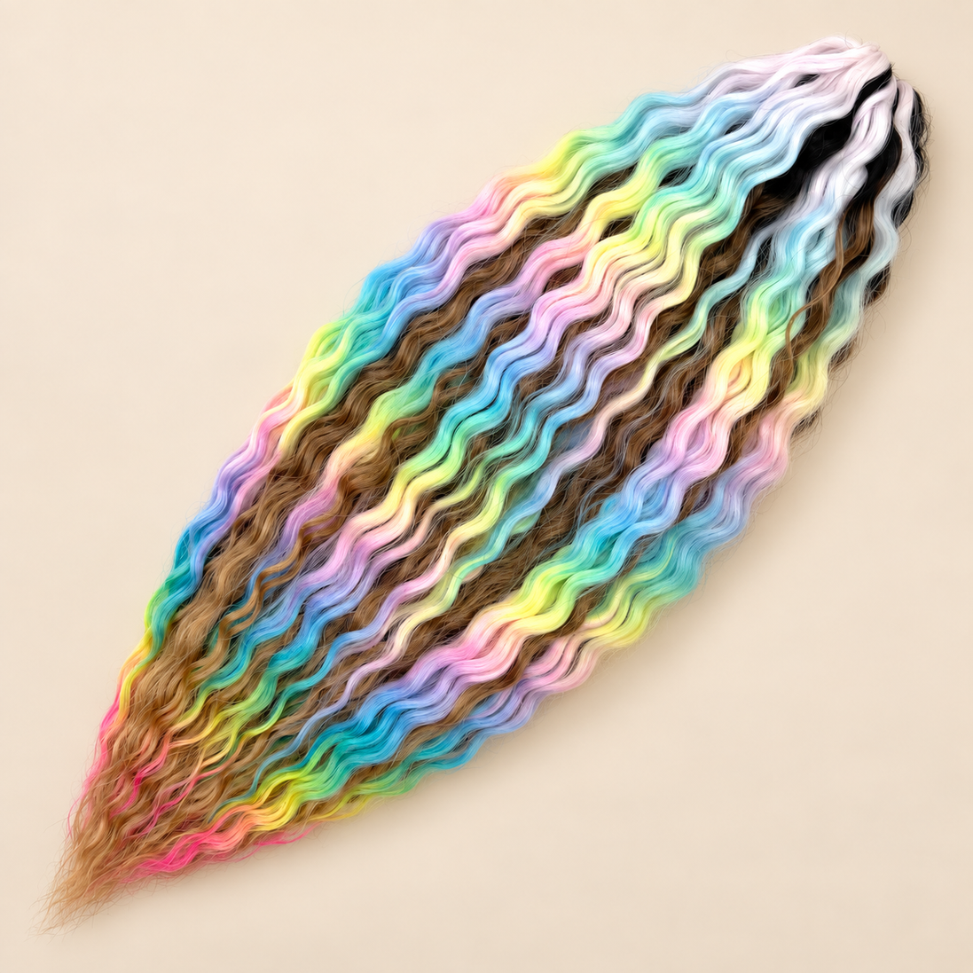Ariel golvend kanekalon invlechthaar 55 cm 300 g in kleur TTP-001 op beige achtergrond