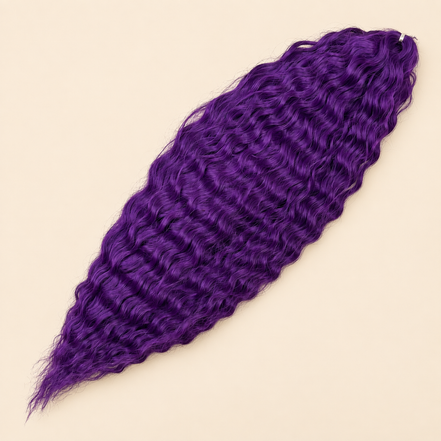 Ariel golvend kanekalon invlechthaar kleur PURPLE1, productfoto op beige achtergrond