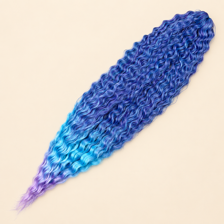 Ariel golvend kanekalon invlechthaar kleur T-PBLUE4, productfoto op beige achtergrond