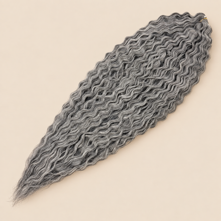 Ariel golvend kanekalon invlechthaar kleur Grey29, 75 cm, 100 g op beige achtergrond