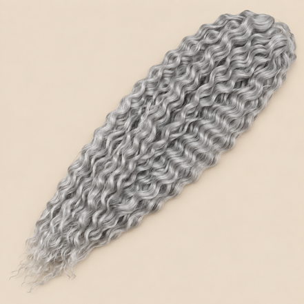 Ariel golvend kanekalon invlechthaar kleur Silver, 55 cm, 300 g op beige achtergrond