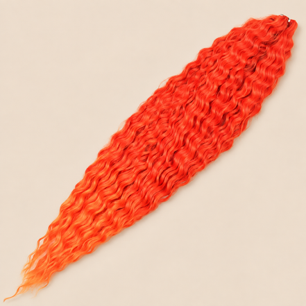 Ariel golvend kanekalon invlechthaar kleur T-Red/Orange, 75 cm, 100 g op beige achtergrond