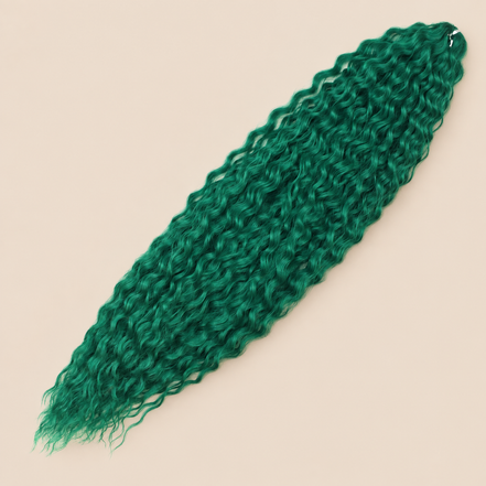 Ariel golvend kanekalon invlechthaar kleur GGreen11, 75 cm, 300 g op beige achtergrond