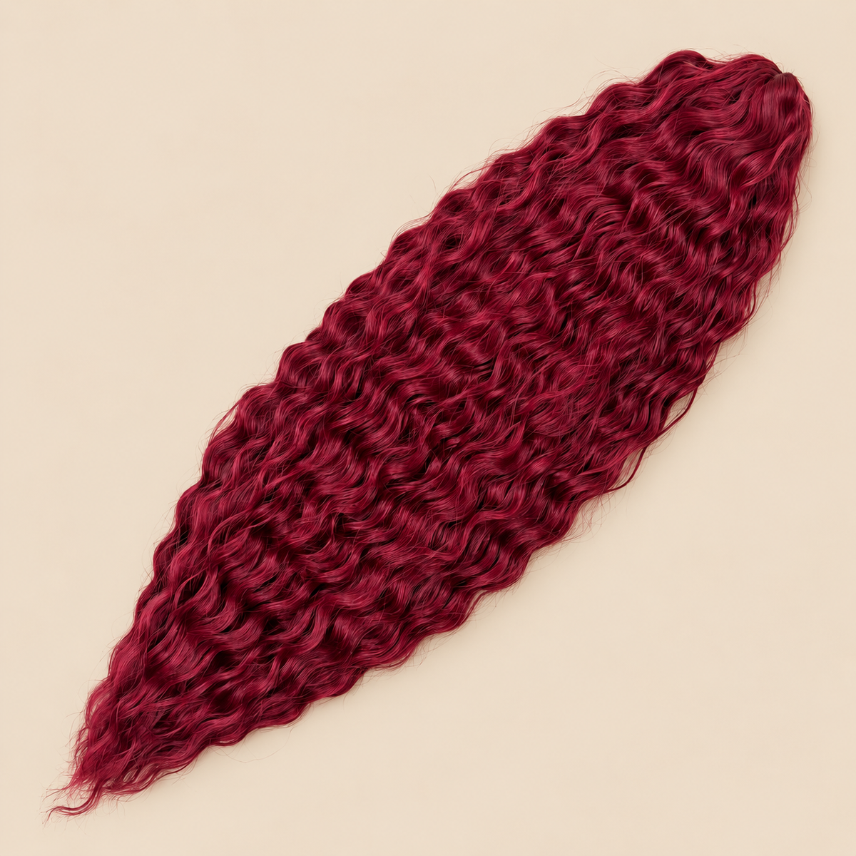 Ariel golvend kanekalon invlechthaar kleur Wine Red6, 75 cm, 100 g op beige achtergrond