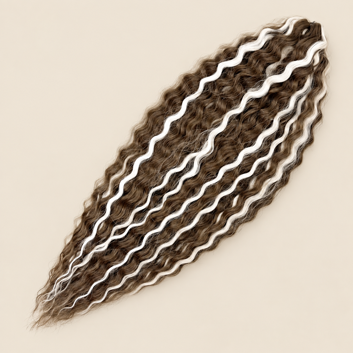 Ariel golvend kanekalon kleur P18/56C op beige achtergrond