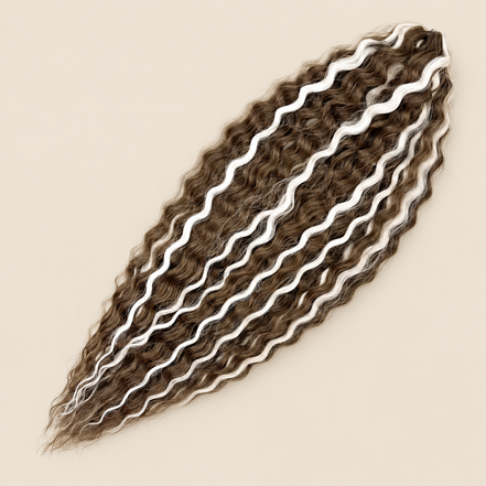 Ariel golvend kanekalon kleur P18/56C op beige achtergrond