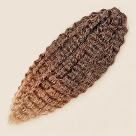 Ariel golvend kanekalon kleur T-Brown96 op beige achtergrond