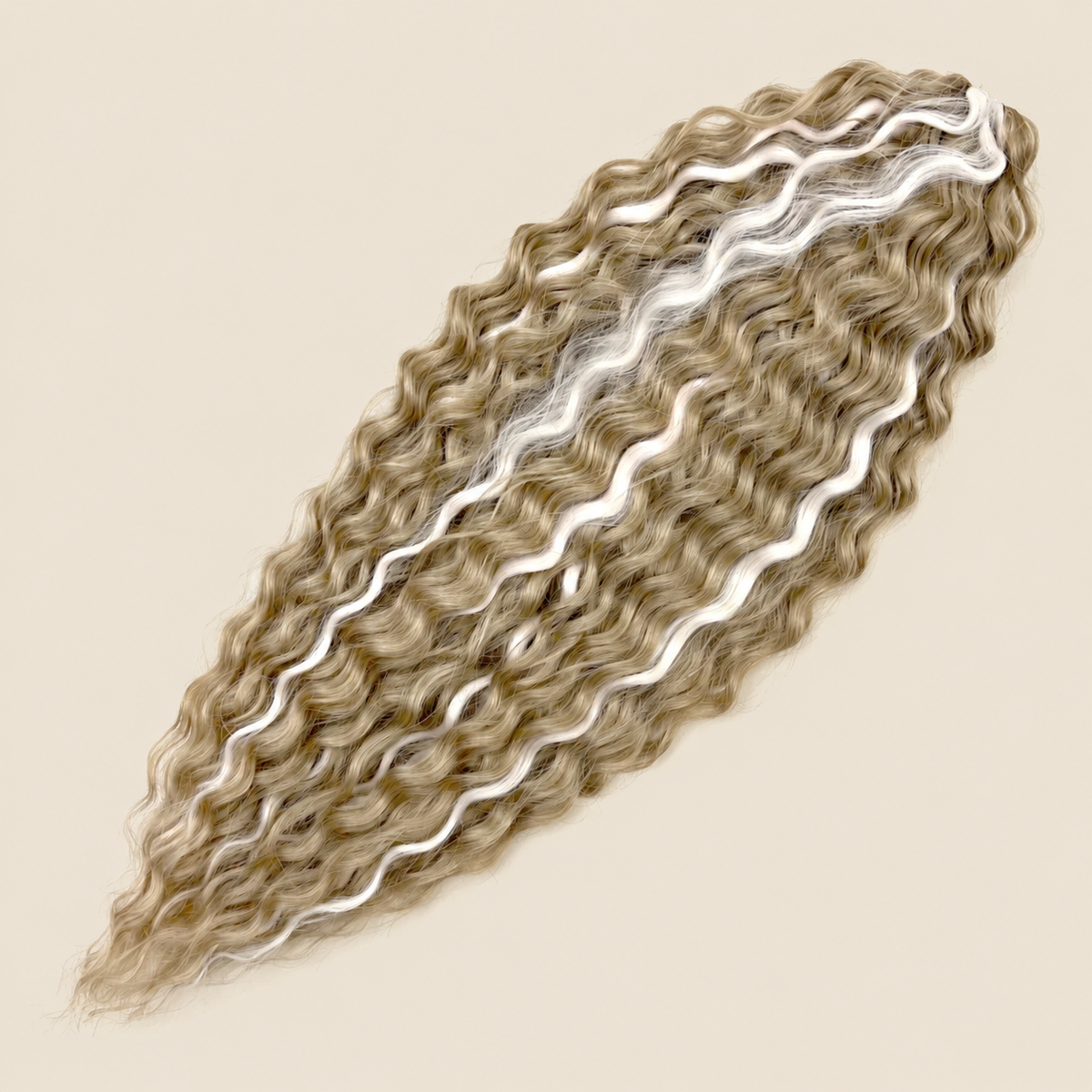 Ariel golvend kanekalon kleur P-Linen(216) op beige achtergrond