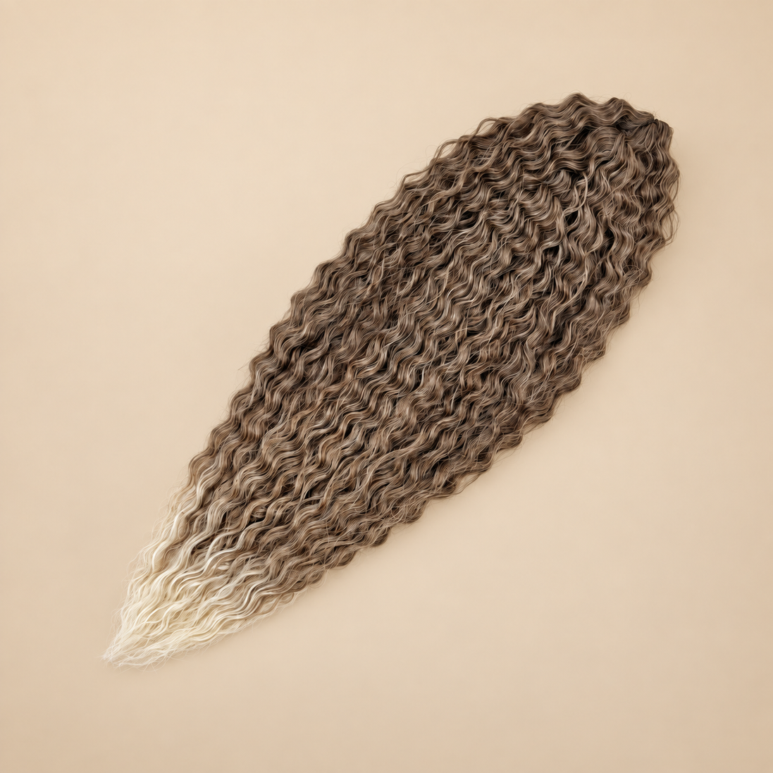 Ariel golvend kanekalon invlechthaar kleur T-BROWN99, 75 cm, 300 gram, op beige achtergrond
