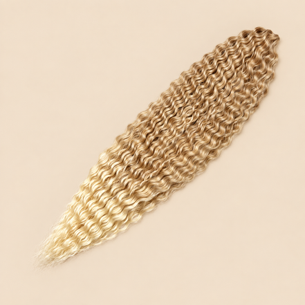 Ariel golvend kanekalon invlechthaar kleur T27/613, 75 cm, 300 gram, op beige achtergrond