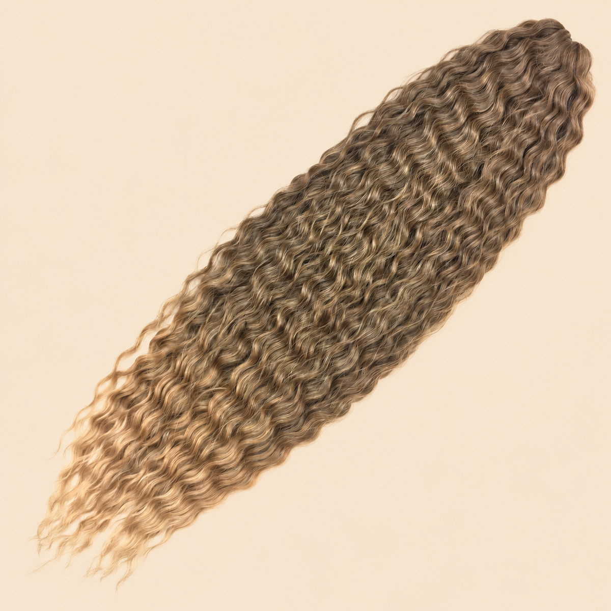 Ariel golvend kanekalon invlechthaar kleur T042, 75 cm, 300 gram, op beige achtergrond
