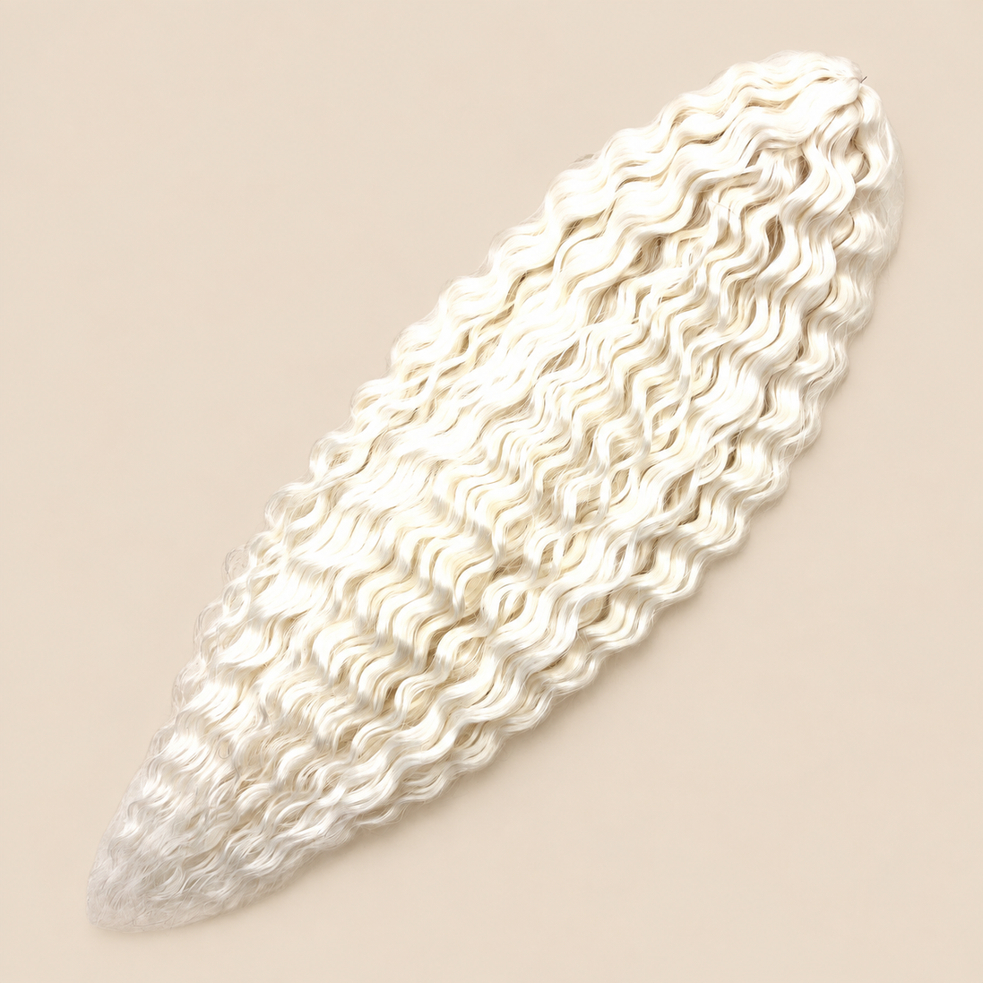 Ariel golvend kanekalon invlechthaar kleur White, 75 cm, 100 g op beige achtergrond