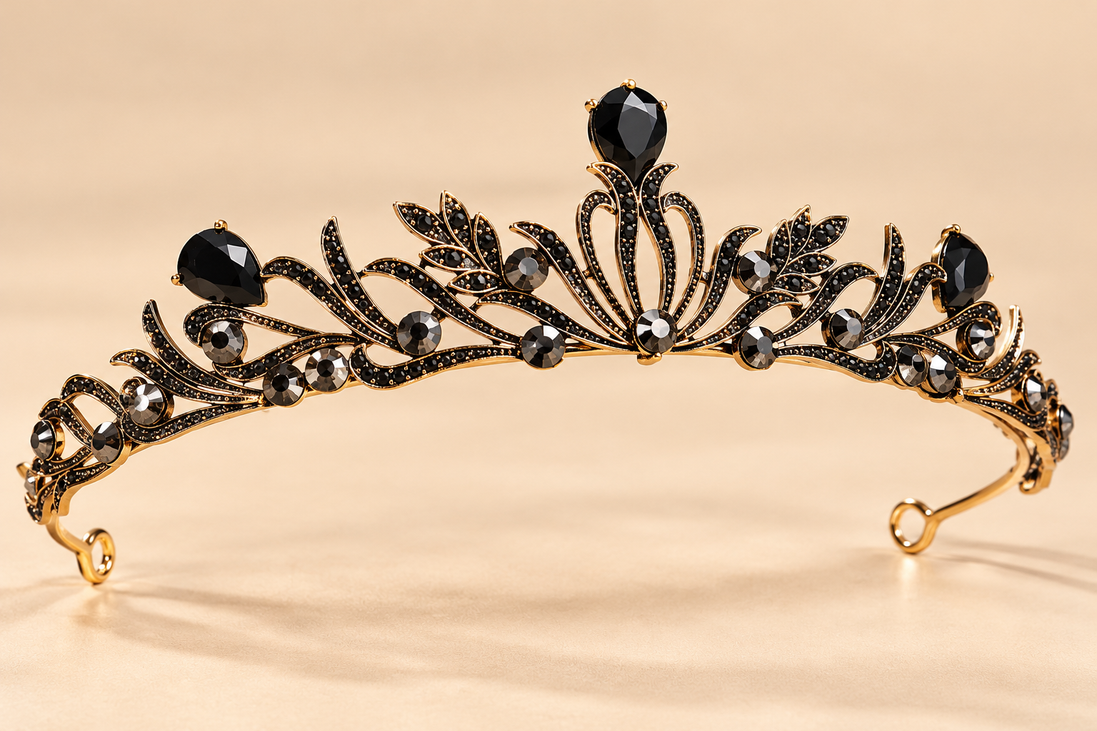 Barok Diadeem – Zwart & Goud met Strass – De HaarBoetiek