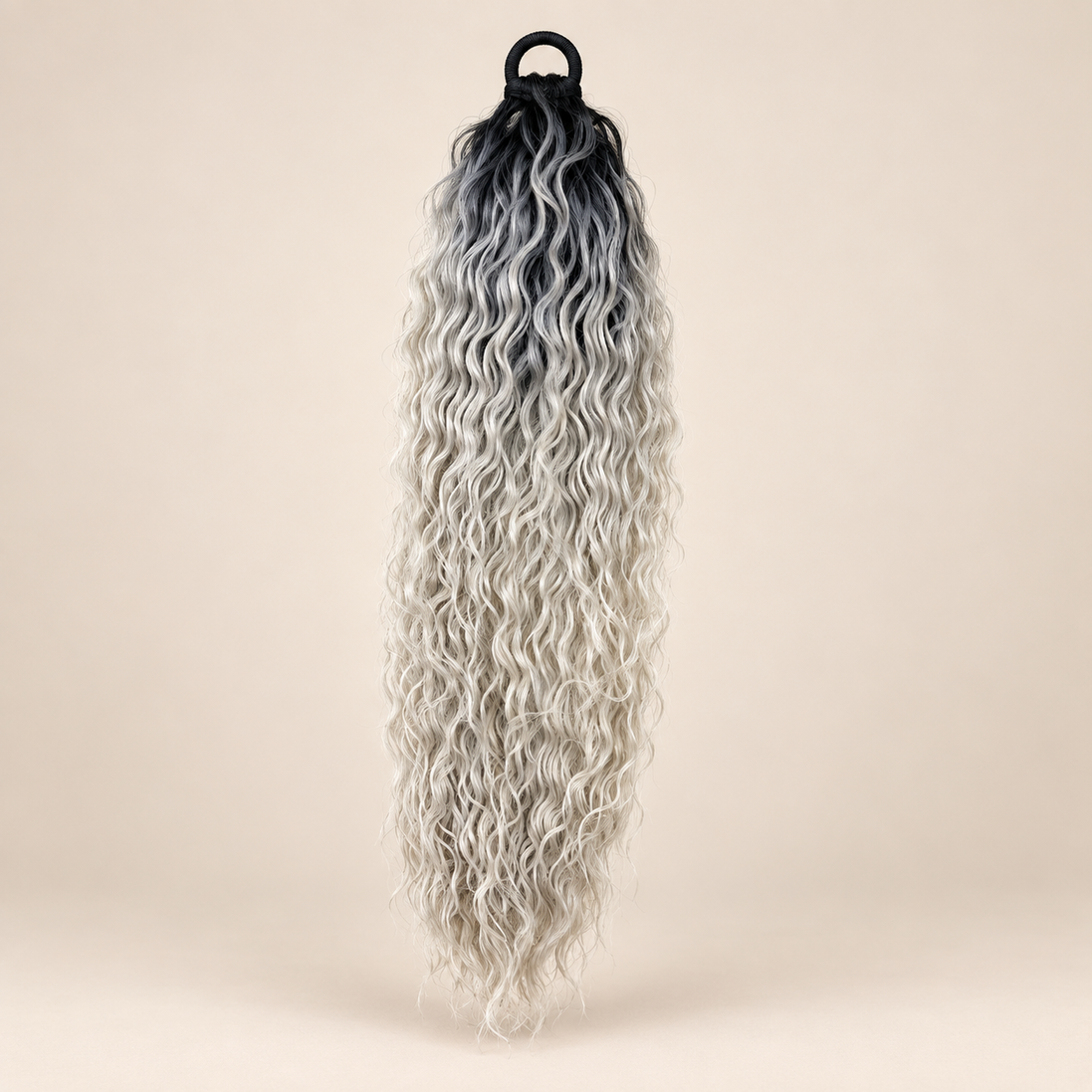 Krullende Ponytail Becky 60 cm – Zwart Grijs Ombré GT1B/GRAY | De HaarBoetiek