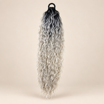 Krullende Ponytail Becky 60 cm – Zwart Grijs Ombré GT1B/GRAY | De HaarBoetiek