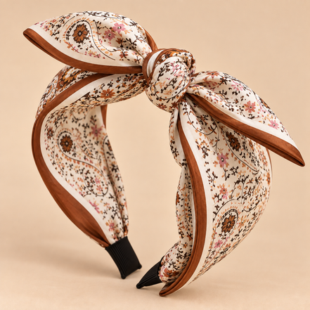 Beige paisley haarband met strik - bohemian haaraccessoire
