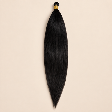 Steil BioProtein Kanekalon vlechthaar in kleur 1, 70 cm en 100 gram, op beige achtergrond