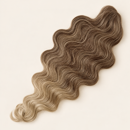 Body Wave golvend invlechthaar 60 cm, kleur T042 op beige achtergrond