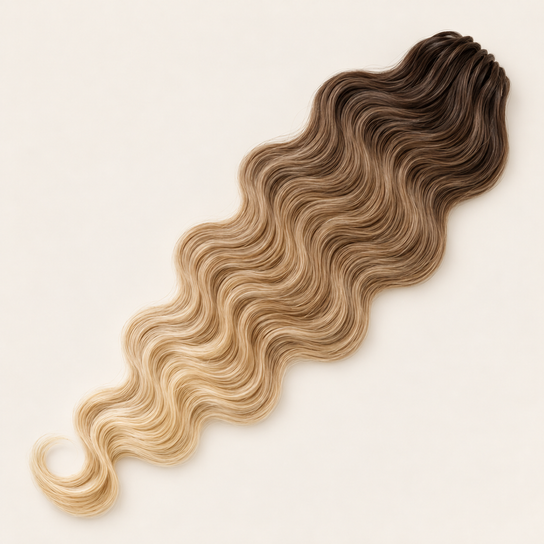 Body Wave golvend invlechthaar 60 cm, kleur T12/22A op beige achtergrond