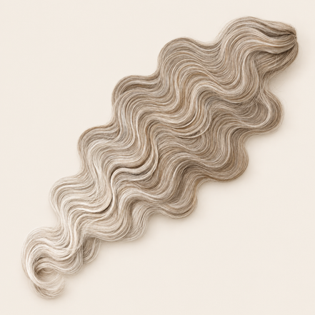 Body Wave golvend invlechthaar 60 cm, kleur T18/56C op beige achtergrond