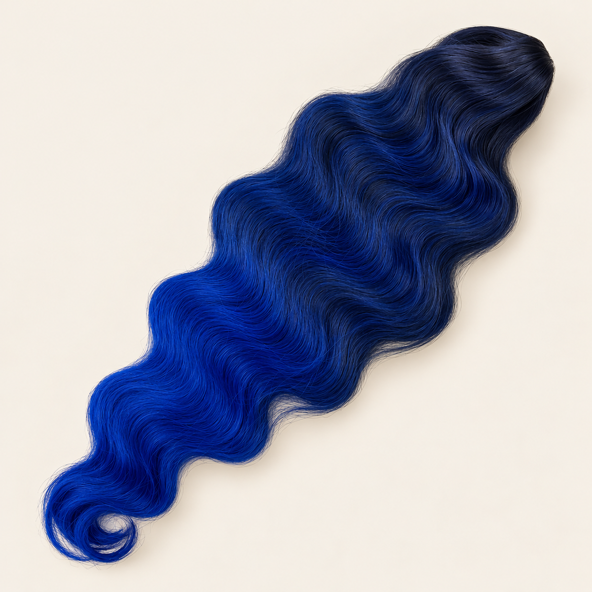 Body Wave golvend invlechthaar 60 cm, kleur T1B/BLUE1 op beige achtergrond