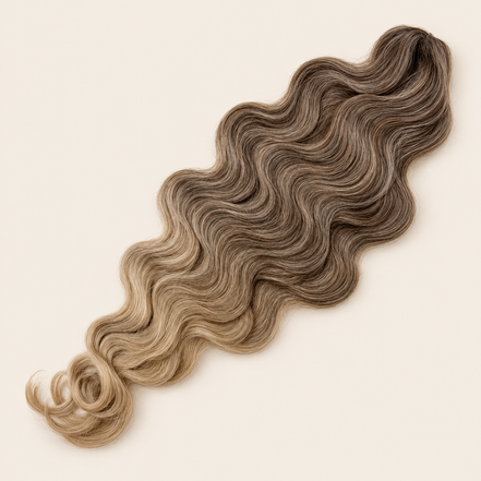 Body Wave golvend invlechthaar 60 cm, kleur T4/56A op beige achtergrond