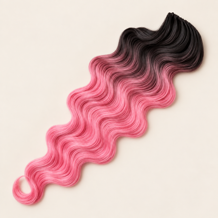 Body Wave golvend invlechthaar 60 cm, kleur TT1B/GPINK27 op beige achtergrond