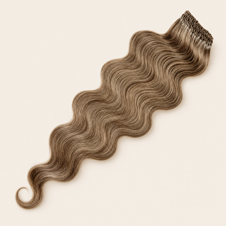 Body Wave golvend invlechthaar 60 cm met lus, kleur 18T op beige achtergrond