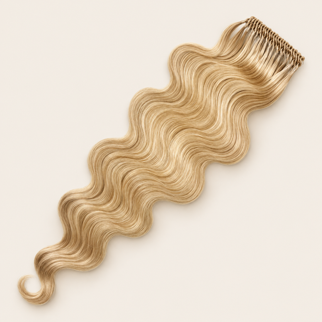 Body Wave golvend invlechthaar 60 cm met lus, kleur 613F op beige achtergrond