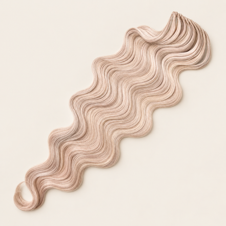 Body Wave golvend invlechthaar 60 cm met lus, kleur GPink15 op beige achtergrond
