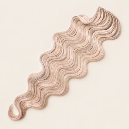 Body Wave golvend invlechthaar 60 cm met lus, kleur GPink15 op beige achtergrond