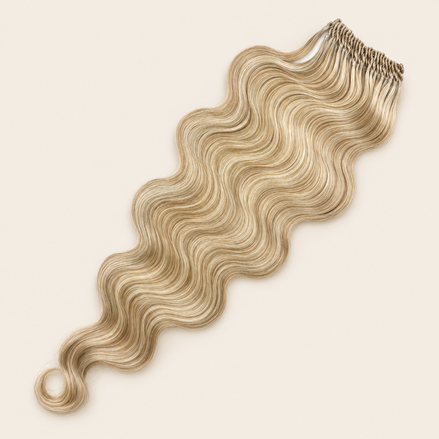 Body Wave golvend invlechthaar 60 cm met lus, kleur Linen(59) op beige achtergrond