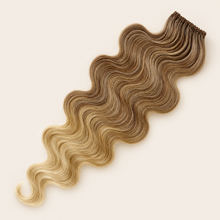 Body Wave golvend invlechthaar 60 cm met lus, kleur T042 op beige achtergrond