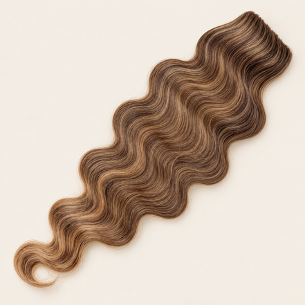 Body Wave golvend invlechthaar 60 cm met lus, kleur T10/14 op beige achtergrond