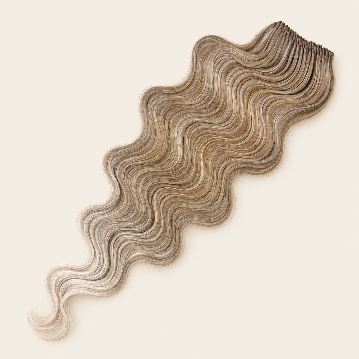 Body Wave golvend invlechthaar 60 cm met lus, kleur T18/56C op beige achtergrond