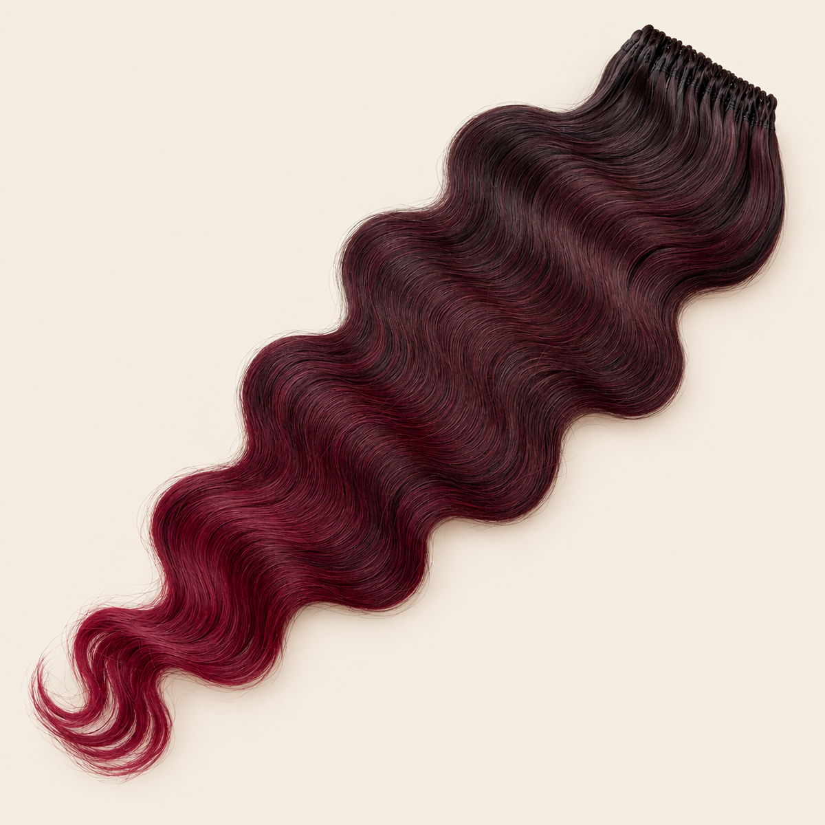 Body Wave golvend invlechthaar 60 cm met lus, kleur T1B/118 op beige achtergrond