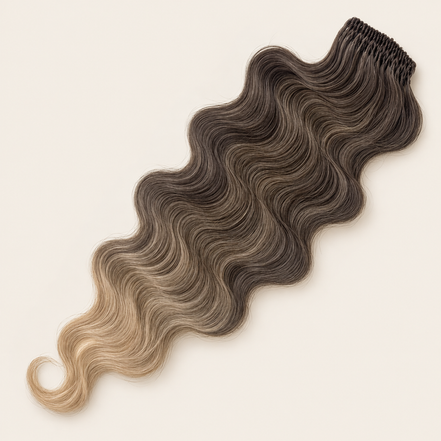 Body Wave golvend invlechthaar 60 cm met lus, kleur T4/22 op beige achtergrond