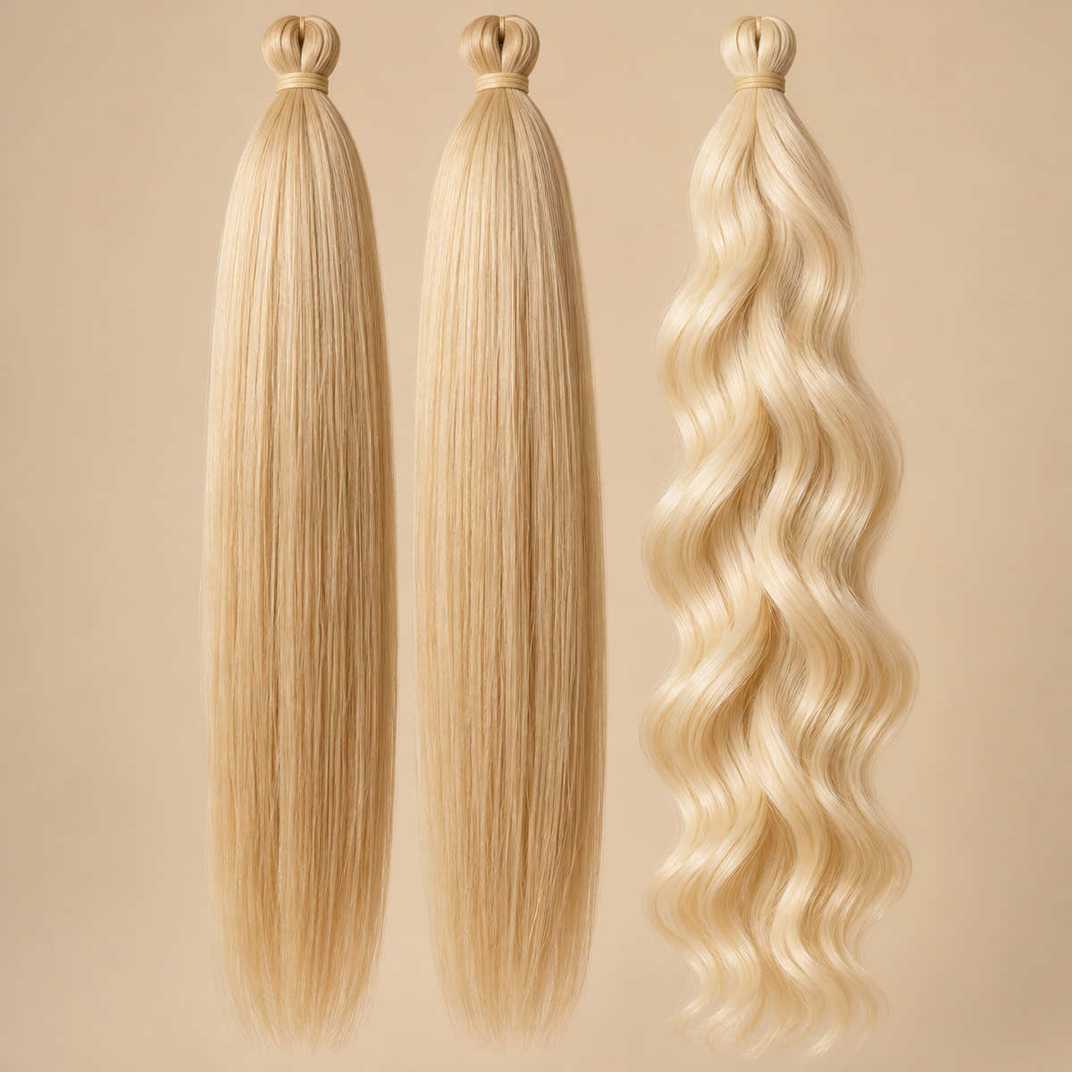Boho Braids bundel Lichtblond met twee pakken Easy Braid en een pak golvend invlechthaar op beige achtergrond