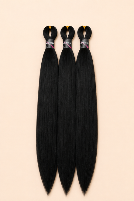 BraidOrDie Deluxe Easy Braid 3-in-1 zwart 75 cm op lichtbeige achtergrond