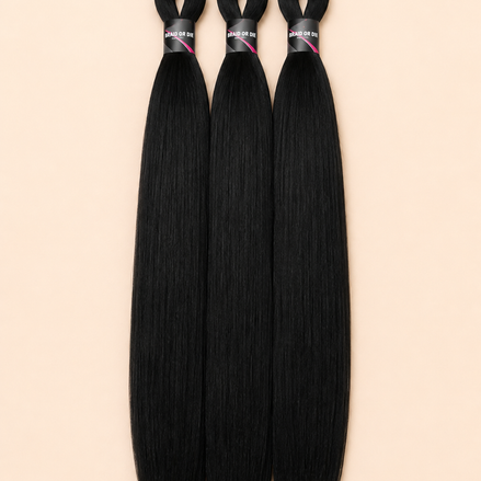 BraidOrDie Deluxe Easy Braid 3-in-1 zwart 75 cm op lichtbeige achtergrond