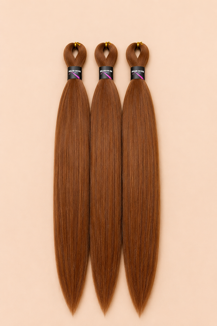 BraidOrDie Easy Braid 3-in-1 kleur 30 bruin 65 cm set van 3 op beige achtergrond