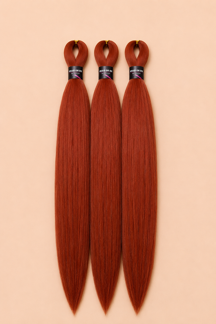 BraidOrDie Easy Braid 3-in-1 kleur 350 ginger 65 cm set van 3 op beige achtergrond