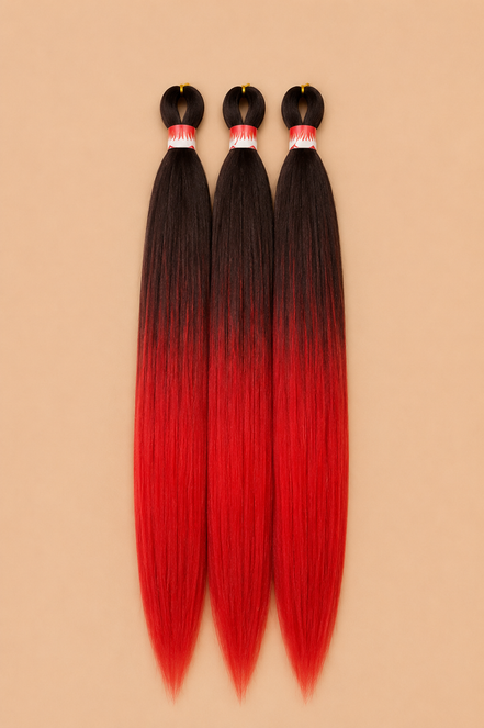 BraidOrDie Easy Braid 3-in-1 T1B/Red invlechthaar set van 3 op beige achtergrond