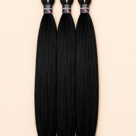 BraidOrDie Easy Braid zwart 3-pack 65 cm op lichtbeige achtergrond