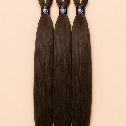 BraidOrDie Easy Braid 3-in-1 kleur 2 bruin 65 cm set van 3 op beige achtergrond