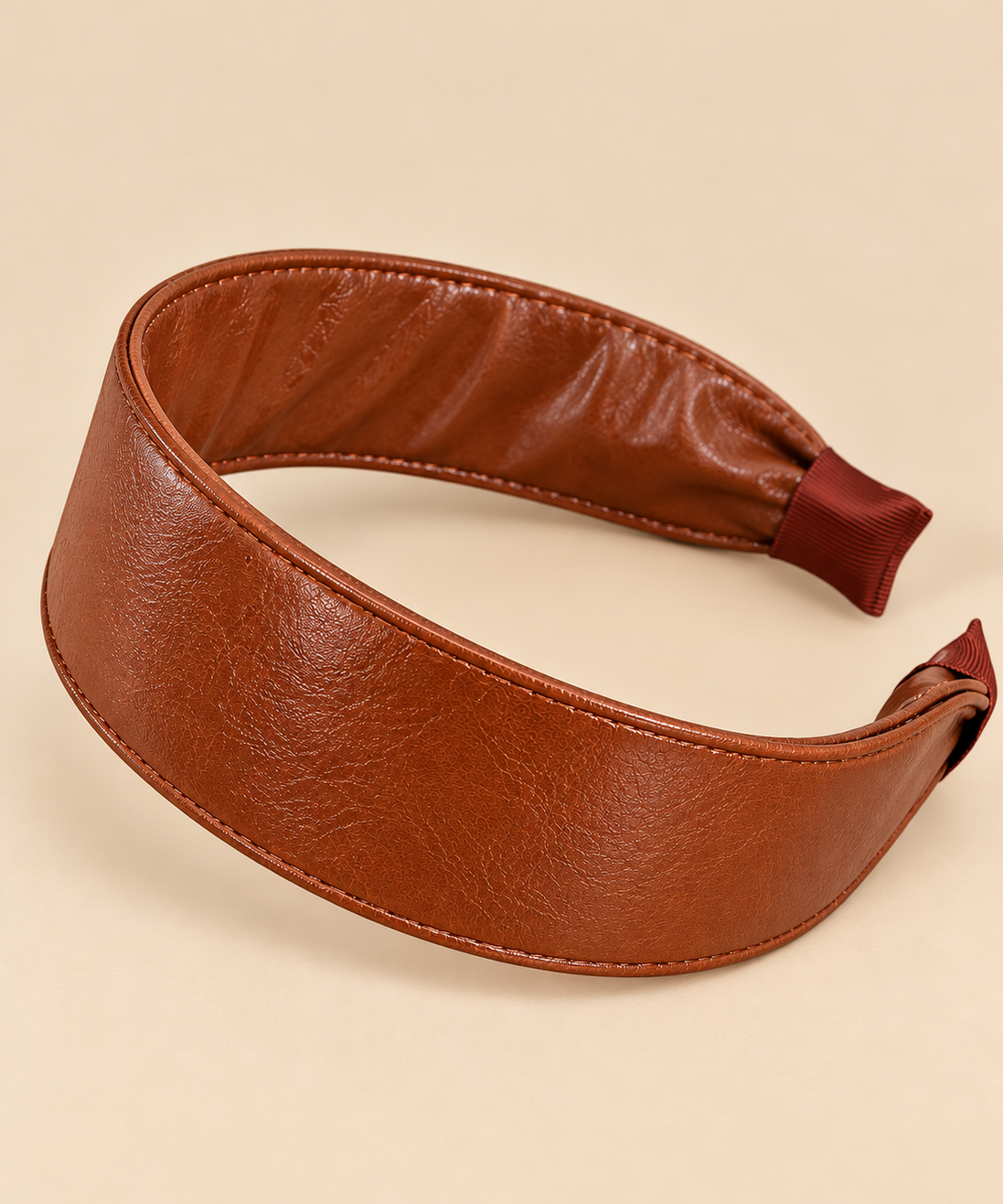 Brede Haarband Leerlook – Cognacbruin – De HaarBoetiek