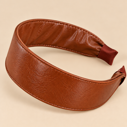 Brede Haarband Leerlook – Cognacbruin – De HaarBoetiek